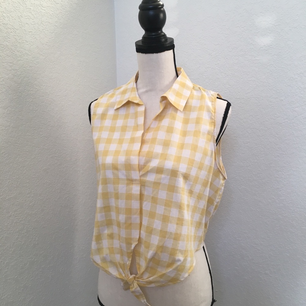 Nordstrom LUSH Yellow Plaid Tie Front  Shirt sz L